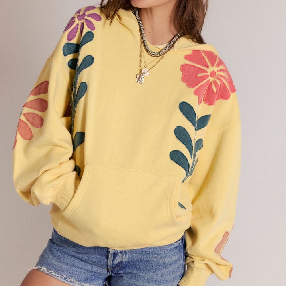 FREE PEOPLE NEW RELEASE Floral Yellow Hoodie 
RETAIL 168. NEW WITH TAGS - Picture 3 of 3